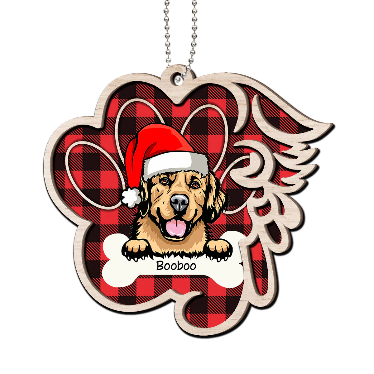 Paw & Wing Memorial Dog Personalized Christmas 2-Layer Wooden Ornament - Image 2