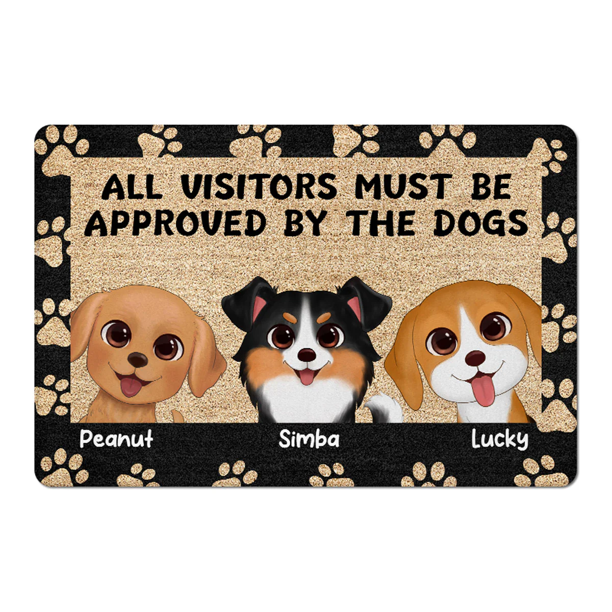 Paws Pattern Watercolor Cute Dogs Personalized Doormat