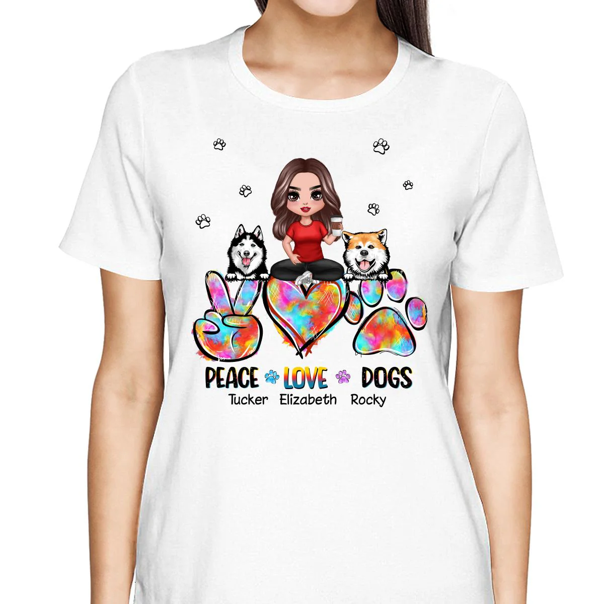 Peace Love Dog Mom Sitting Personalized Shirt - Image 2