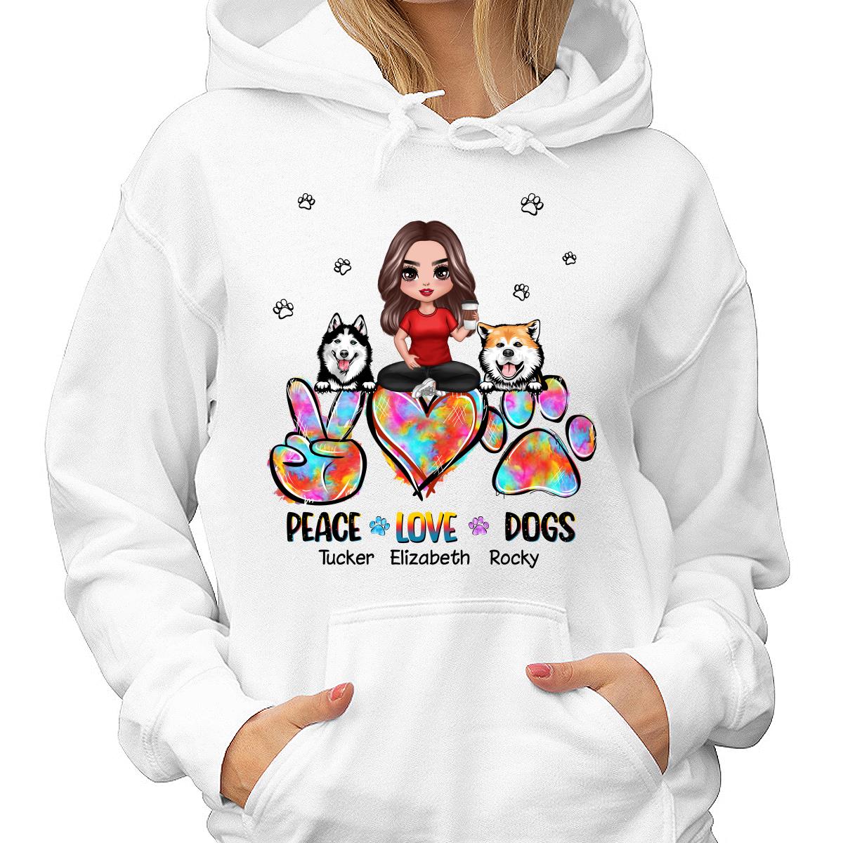 Peace Love Dog Mom Sitting Personalized Shirt - Image 4