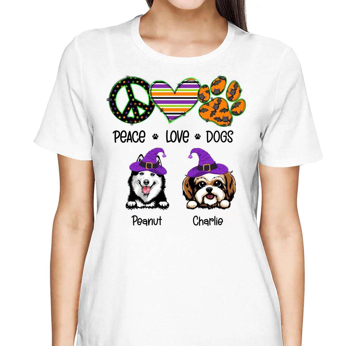 Peace Love Dogs Halloween Personalized Shirt - Image 2