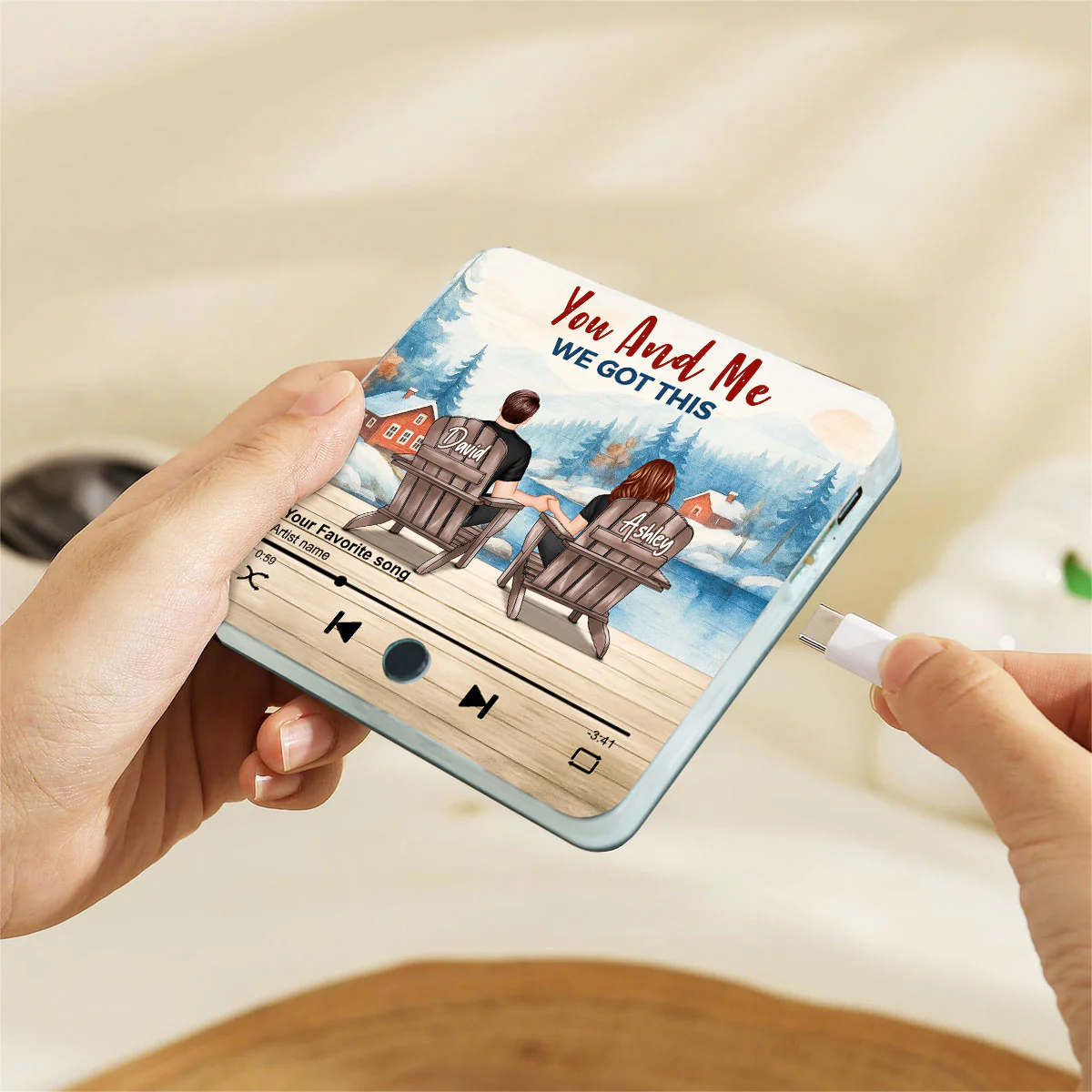 Peaceful Lakeside Forest Scene Couple Sitting Back View Personalized Music Magnet - Image 6