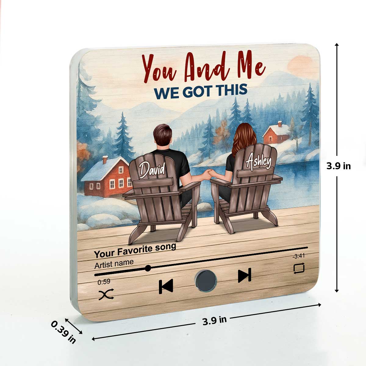 Peaceful Lakeside Forest Scene Couple Sitting Back View Personalized Music Magnet - Image 8
