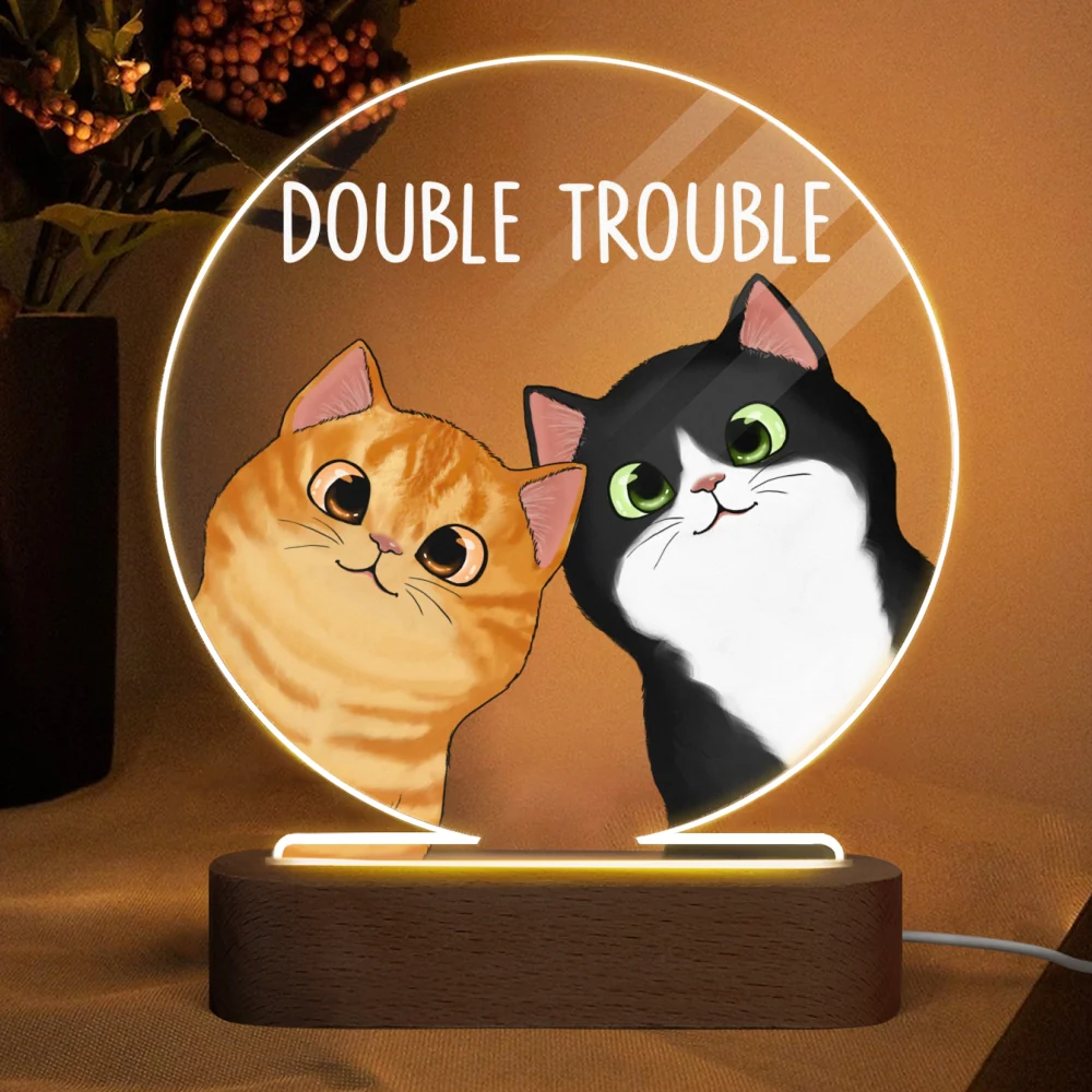 Peeking Cats Double Trouble Personalized Circle Acrylic Plaque LED Lamp Night Light - Image 5