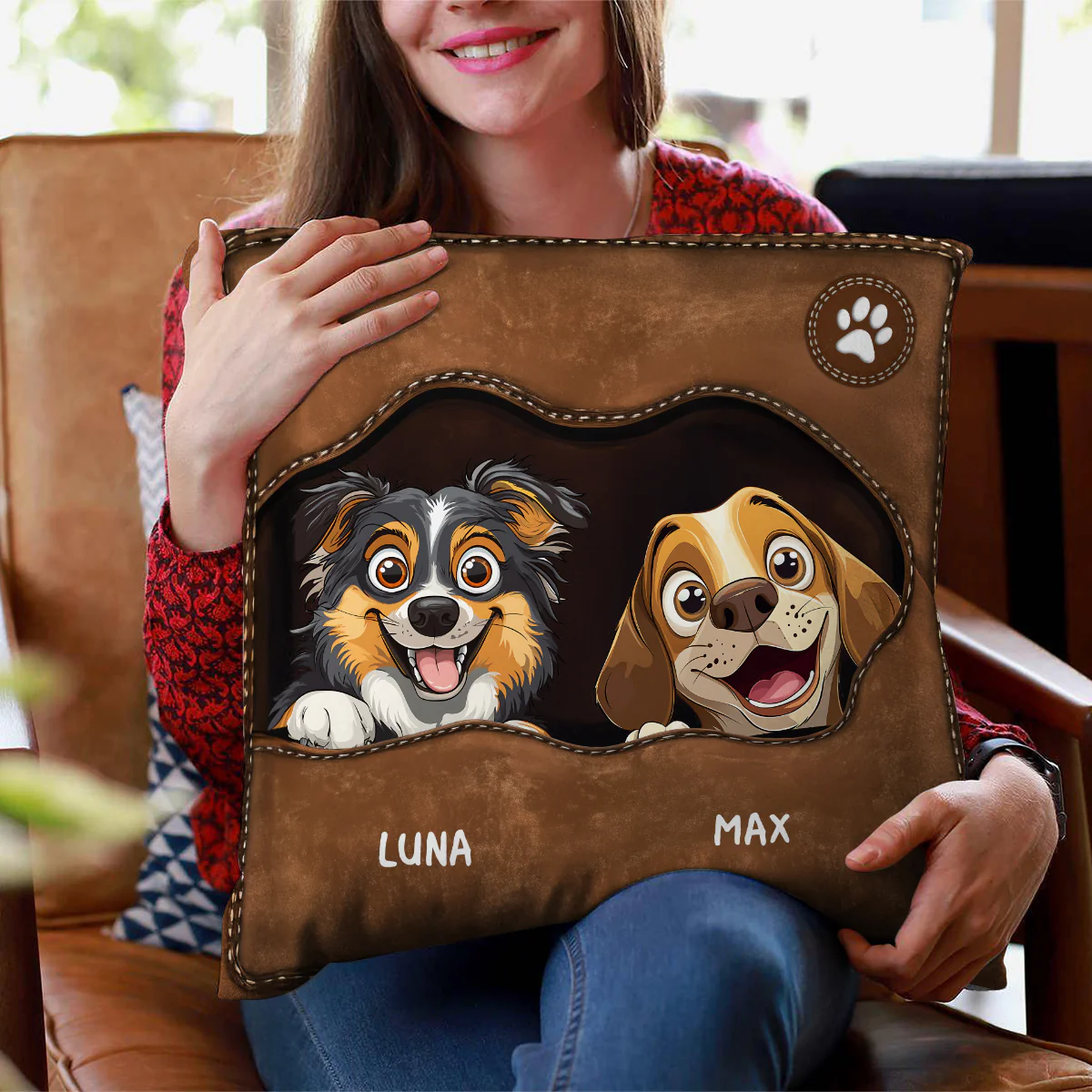 Peeking Dog From The Inside Personalized Pillow, Leather Effect, Gift for Dog Mom Dog Dad - Image 2