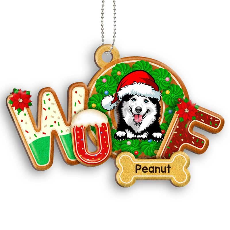Peeking Dogs Woof Personalized Wooden Ornament - Image 2