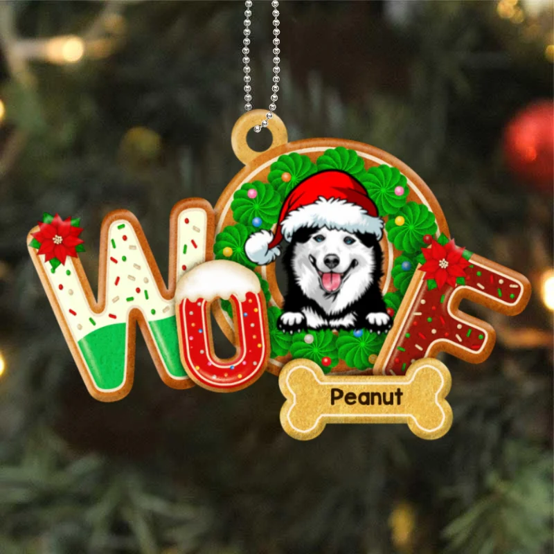Peeking Dogs Woof Personalized Wooden Ornament - Image 4