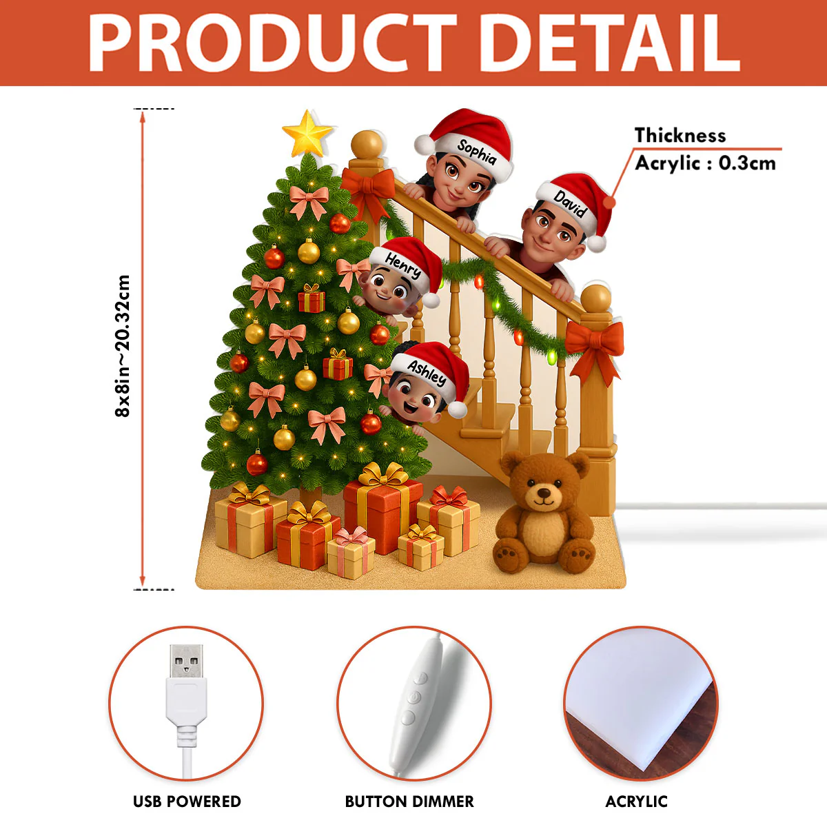 Peeking Family Christmas Tree And Stair Personalized LED Light Box - Image 6