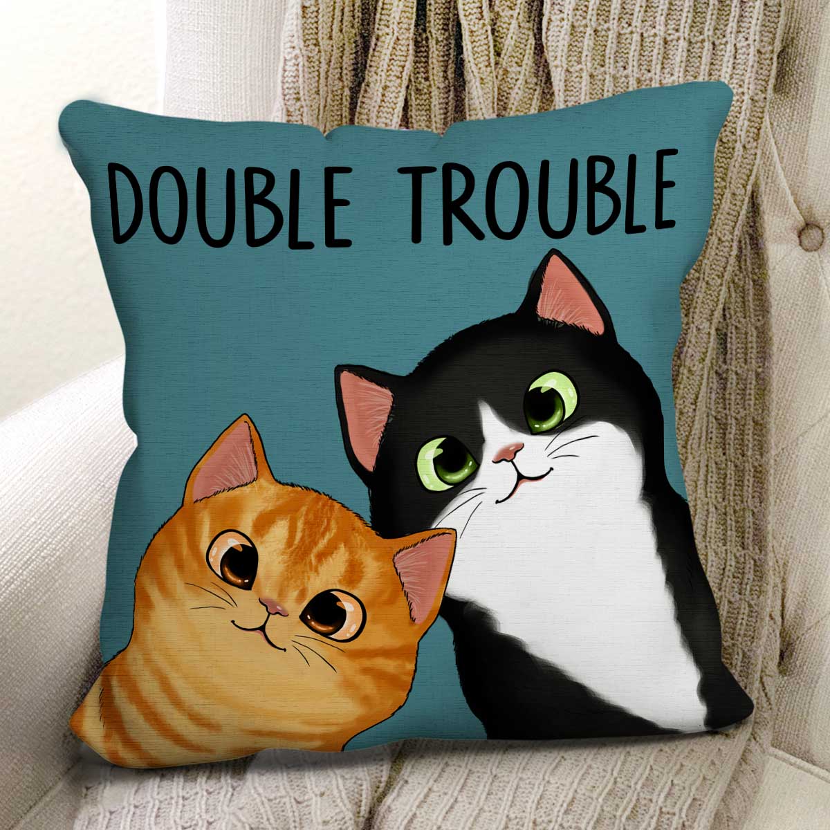 Peeking Fluffy Cat Double Trouble Personalized Pillow - Image 2