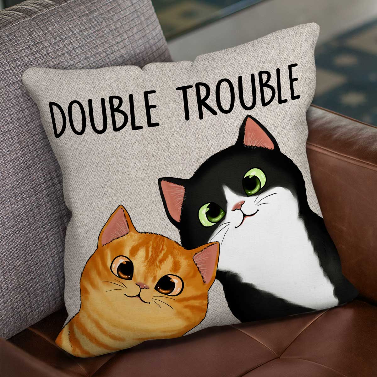 Peeking Fluffy Cat Double Trouble Personalized Pillow - Image 3