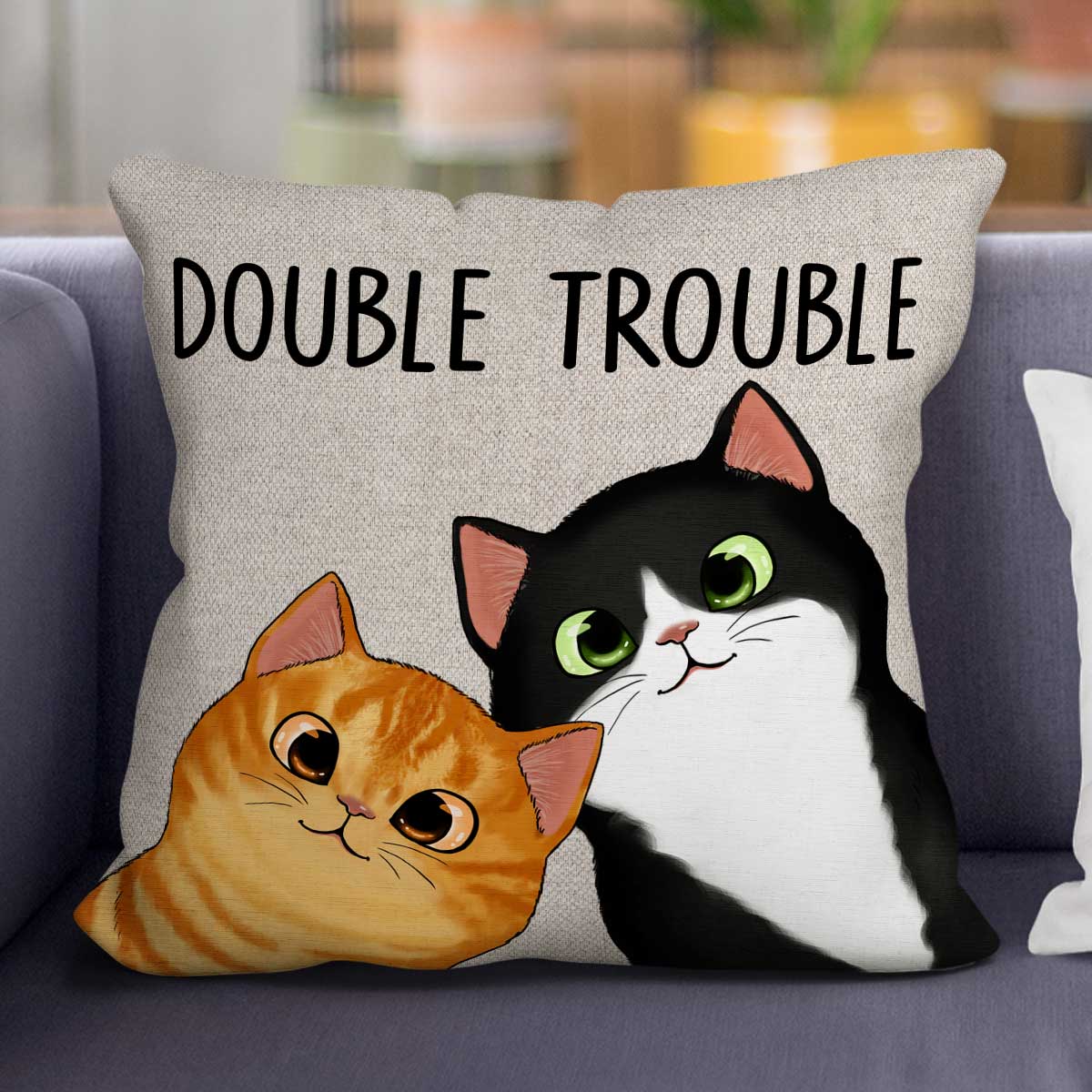 Peeking Fluffy Cat Double Trouble Personalized Pillow - Image 4