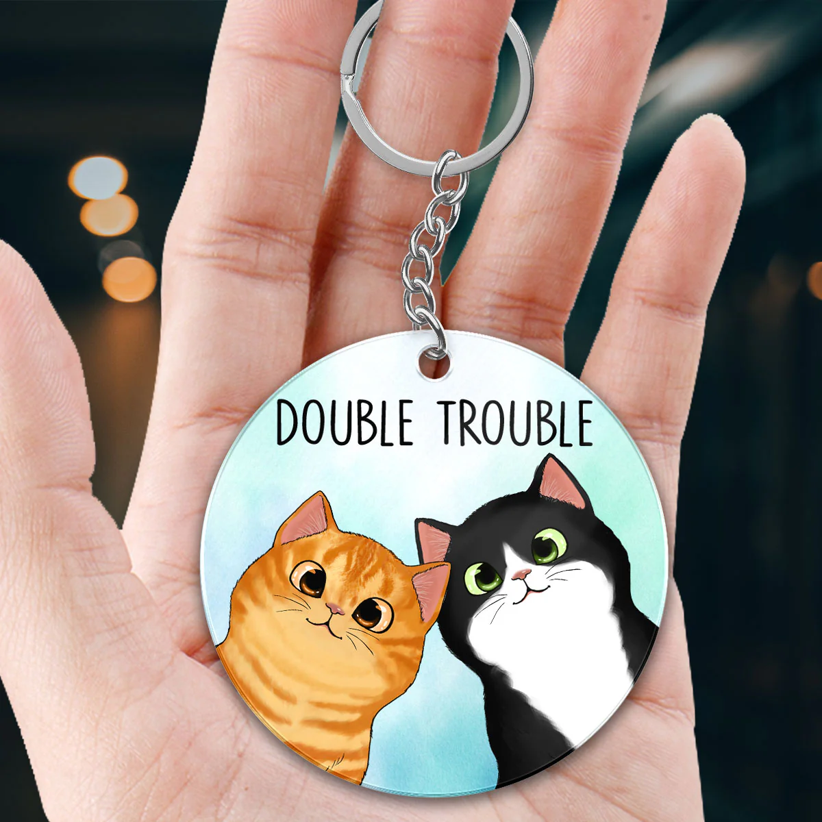 Peeking Fluffy Cats Double Trouble Gift For Cat Lover Different Back Ground Personalized Acrylic Keychain - Image 4