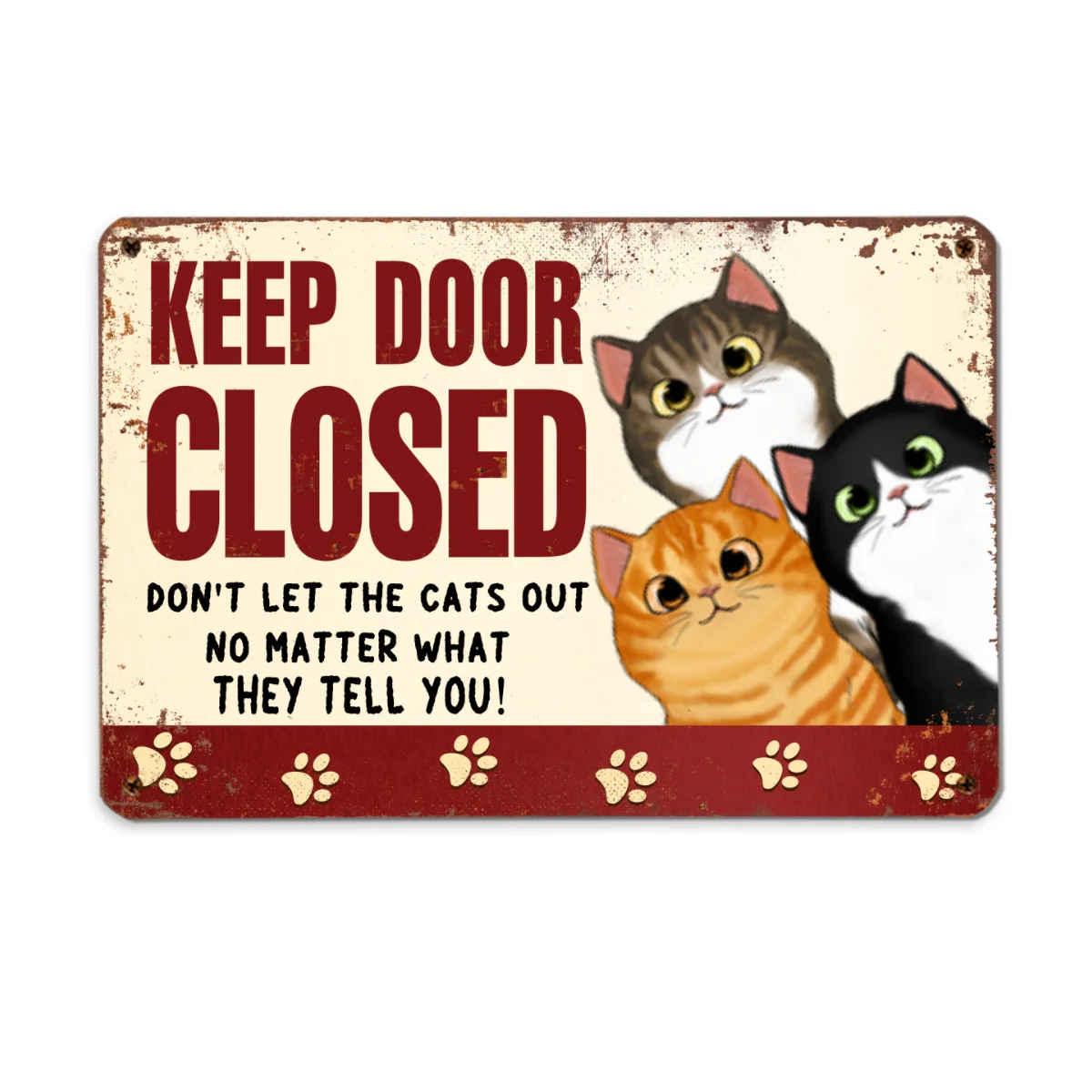 Peeking Fluffy Cats Keep Door Closed Personalized Metal Sign - Image 4