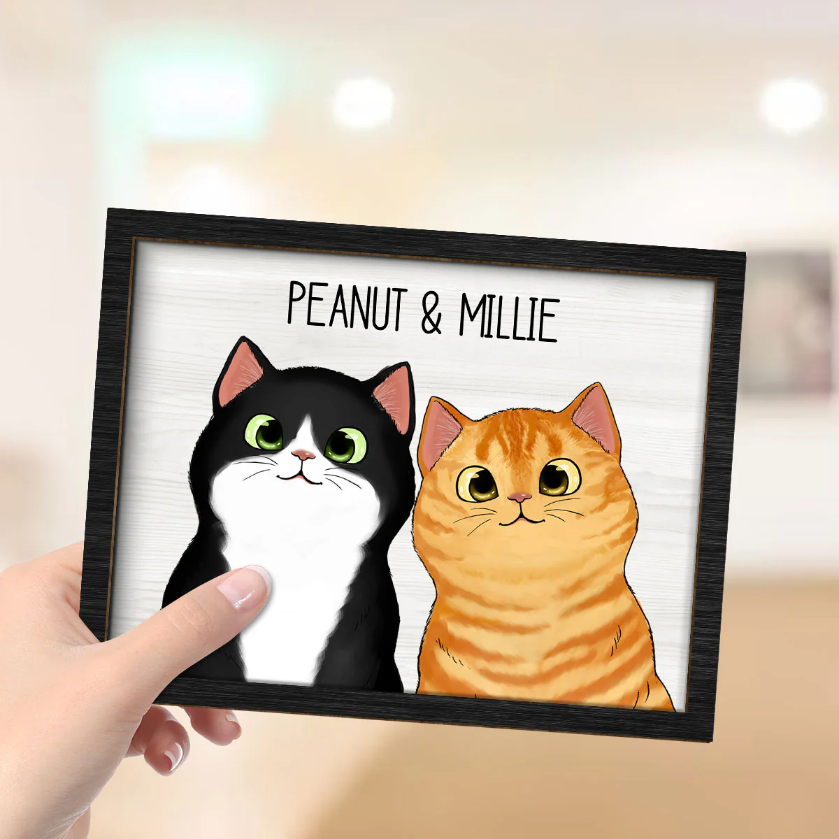 Peeking Fluffy Cats Personalized 2-Layer Wooden Plaque - Image 4