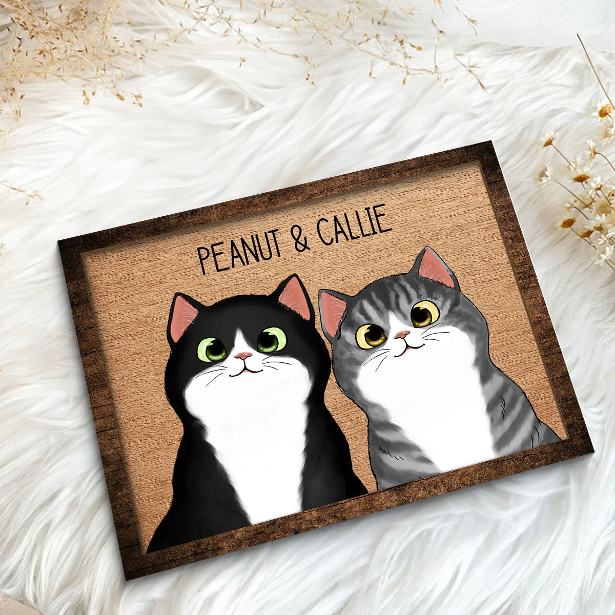 Peeking Fluffy Cats Personalized 2-Layer Wooden Plaque - Image 5