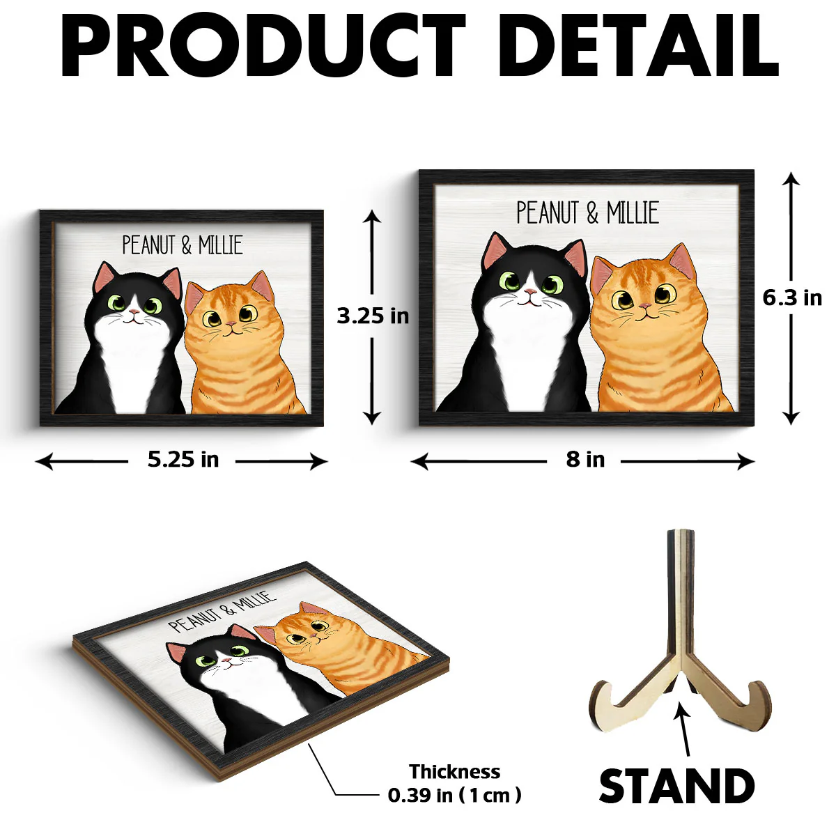 Peeking Fluffy Cats Personalized 2-Layer Wooden Plaque - Image 6