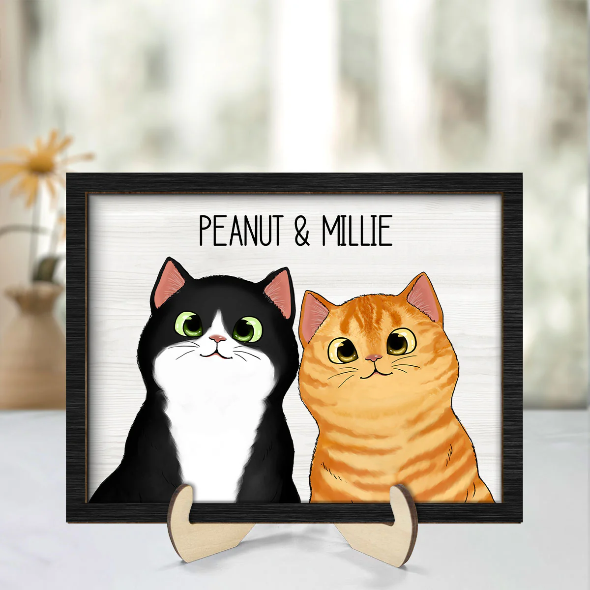 Peeking Fluffy Cats Personalized 2-Layer Wooden Plaque - Image 7