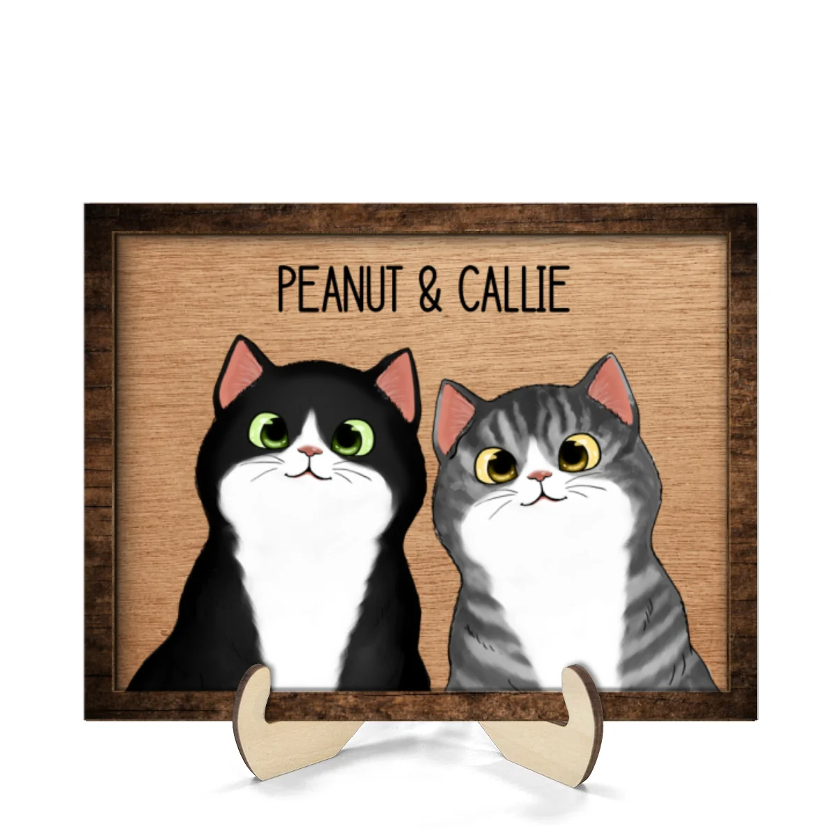 Peeking Fluffy Cats Personalized 2-Layer Wooden Plaque - Image 9