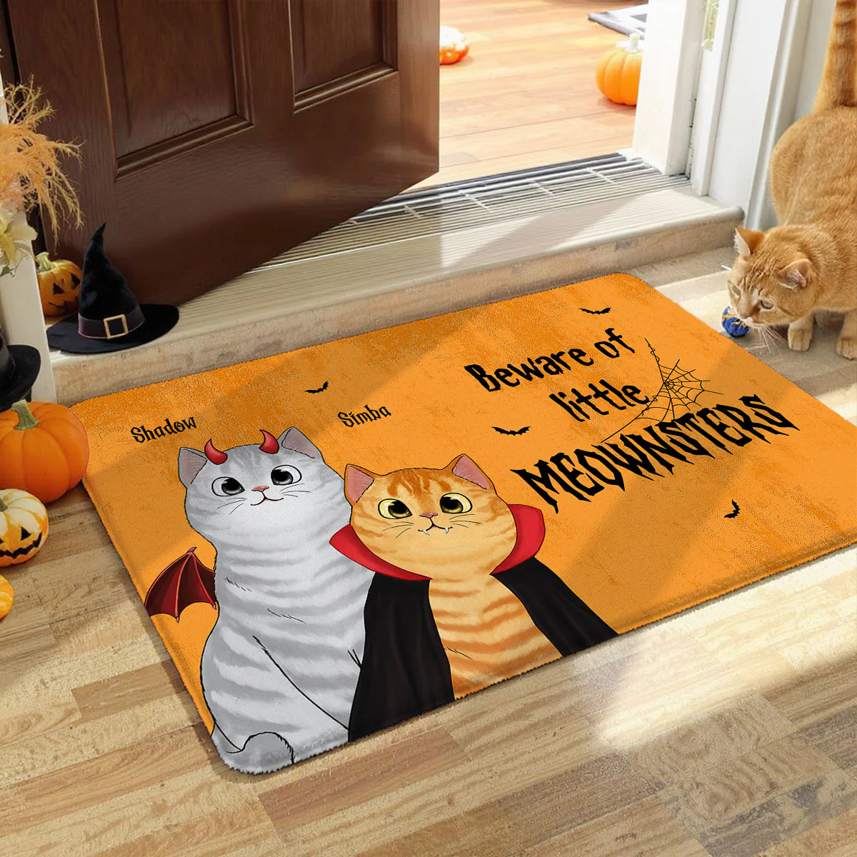 Peeking Halloween Cats Spooky Vibe Personalized Doormat - Image 2