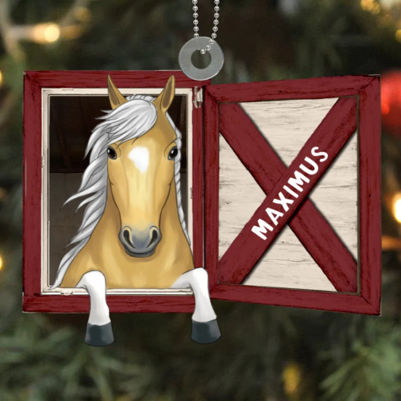 Peeking Horse On Barn Door Personalized Wooden Ornament