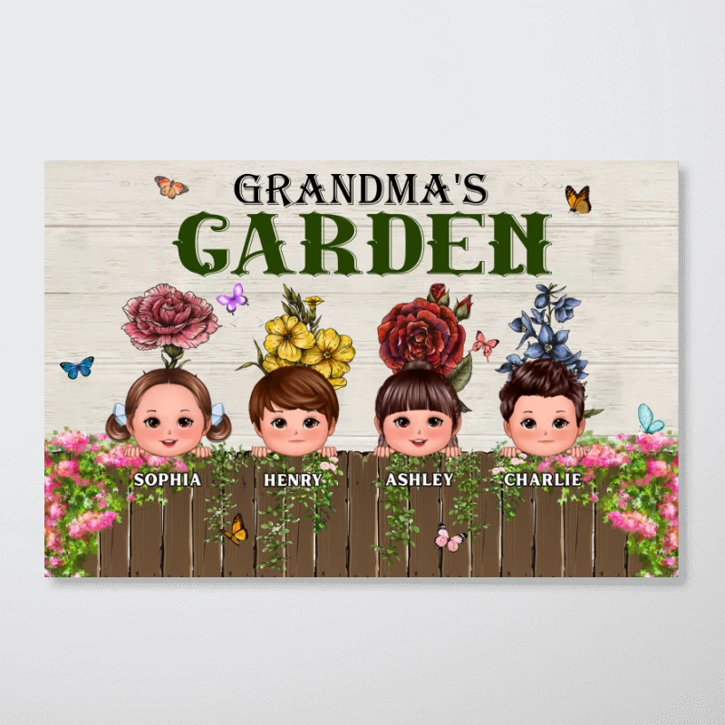Peeking Kids Grandma‘s Garden Personalized Horizontal Poster - Image 6