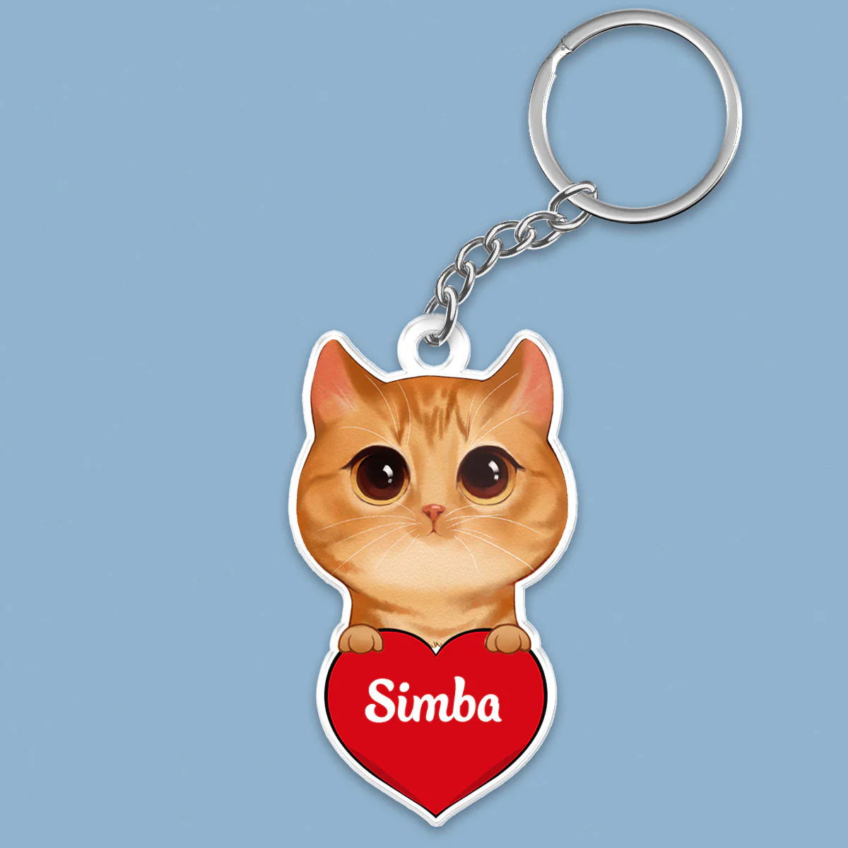 Peeking Watercolor Cute Cats Holding Heart Personalized Acrylic Keychain - Image 2