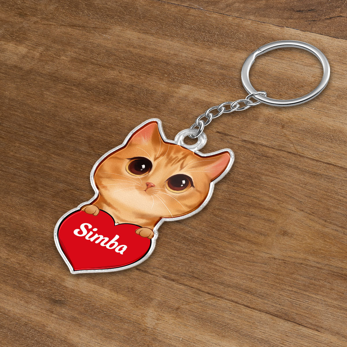 Peeking Watercolor Cute Cats Holding Heart Personalized Acrylic Keychain - Image 3