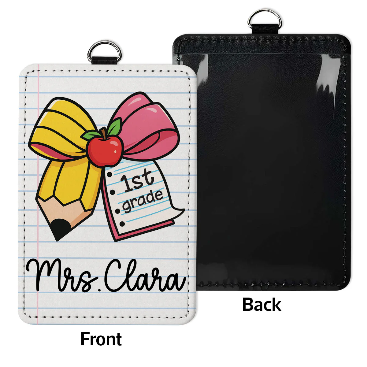 Pencil Coquette Bow Teacher Name Personalized ID Badge Holder, Back To School Gift - Image 4