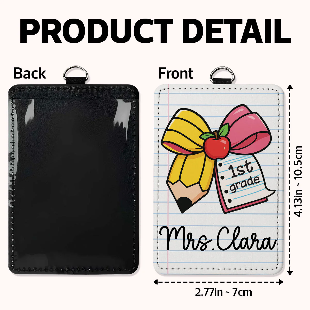 Pencil Coquette Bow Teacher Name Personalized ID Badge Holder, Back To School Gift - Image 5