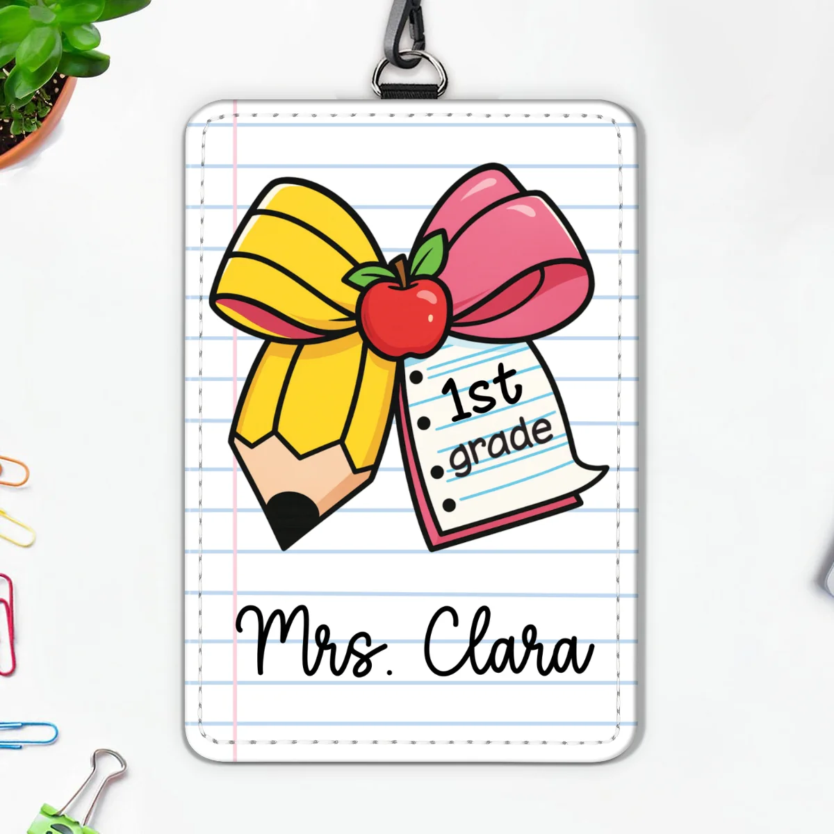 Pencil Coquette Bow Teacher Name Personalized ID Badge Holder, Back To School Gift - Image 7
