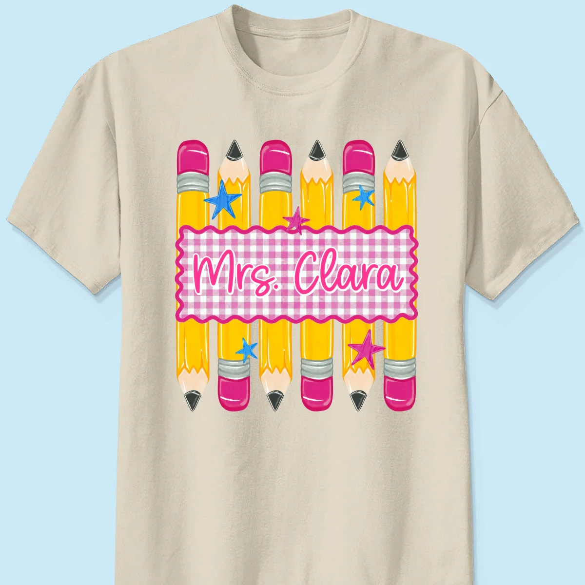 Pencil Gingham Stripes Teacher Custom Name - Personalized Shirt - Back To School Gift for Teachers - Image 10