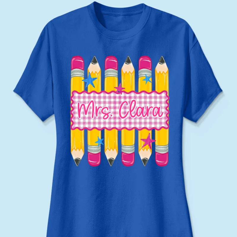 Pencil Gingham Stripes Teacher Custom Name - Personalized Shirt - Back To School Gift for Teachers - Image 16