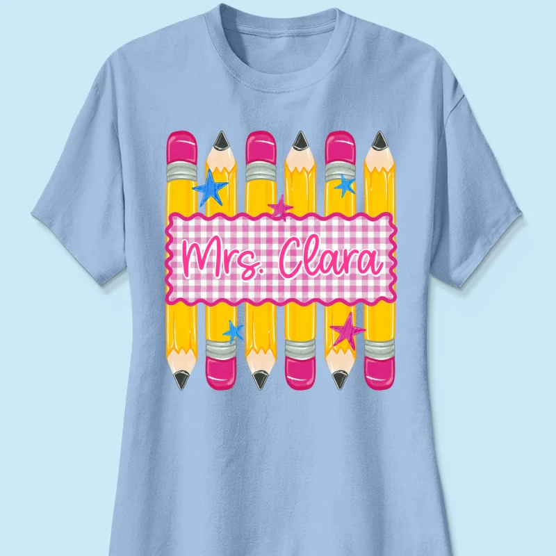 Pencil Gingham Stripes Teacher Custom Name - Personalized Shirt - Back To School Gift for Teachers - Image 20