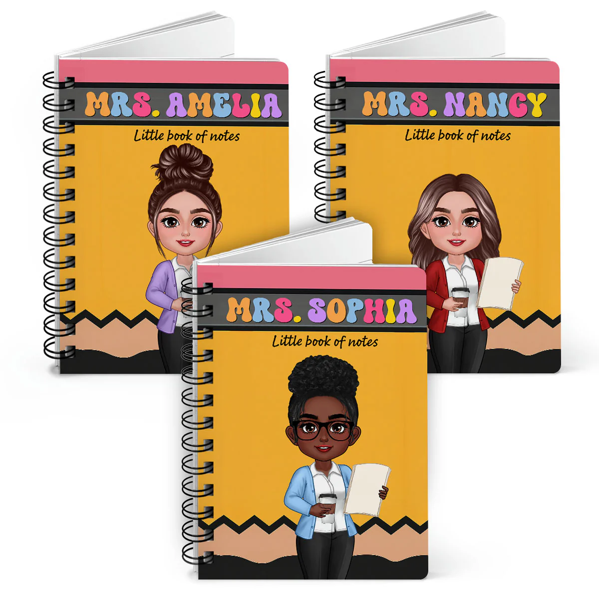 Pencil Themed Teacher With Name Personalized Spiral Notebook Journal, Back To School Stationery - Image 11