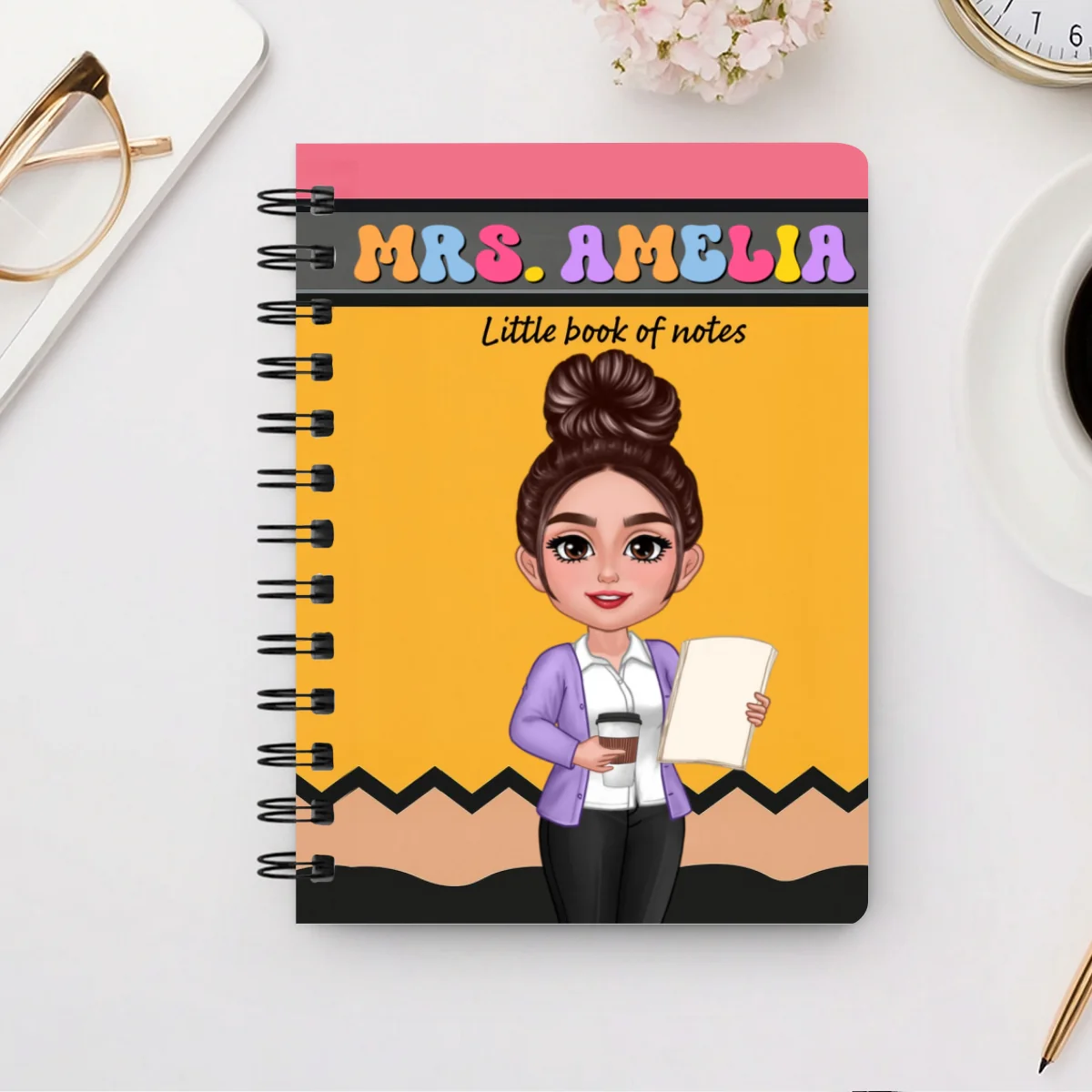 Pencil Themed Teacher With Name Personalized Spiral Notebook Journal, Back To School Stationery - Image 12