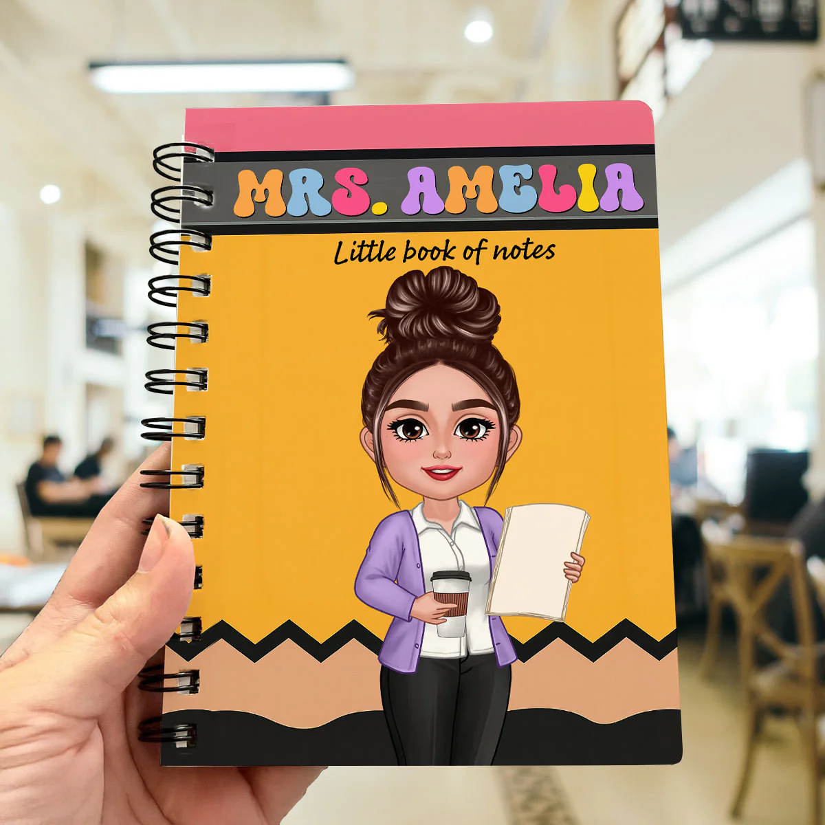 Pencil Themed Teacher With Name Personalized Spiral Notebook Journal, Back To School Stationery - Image 4