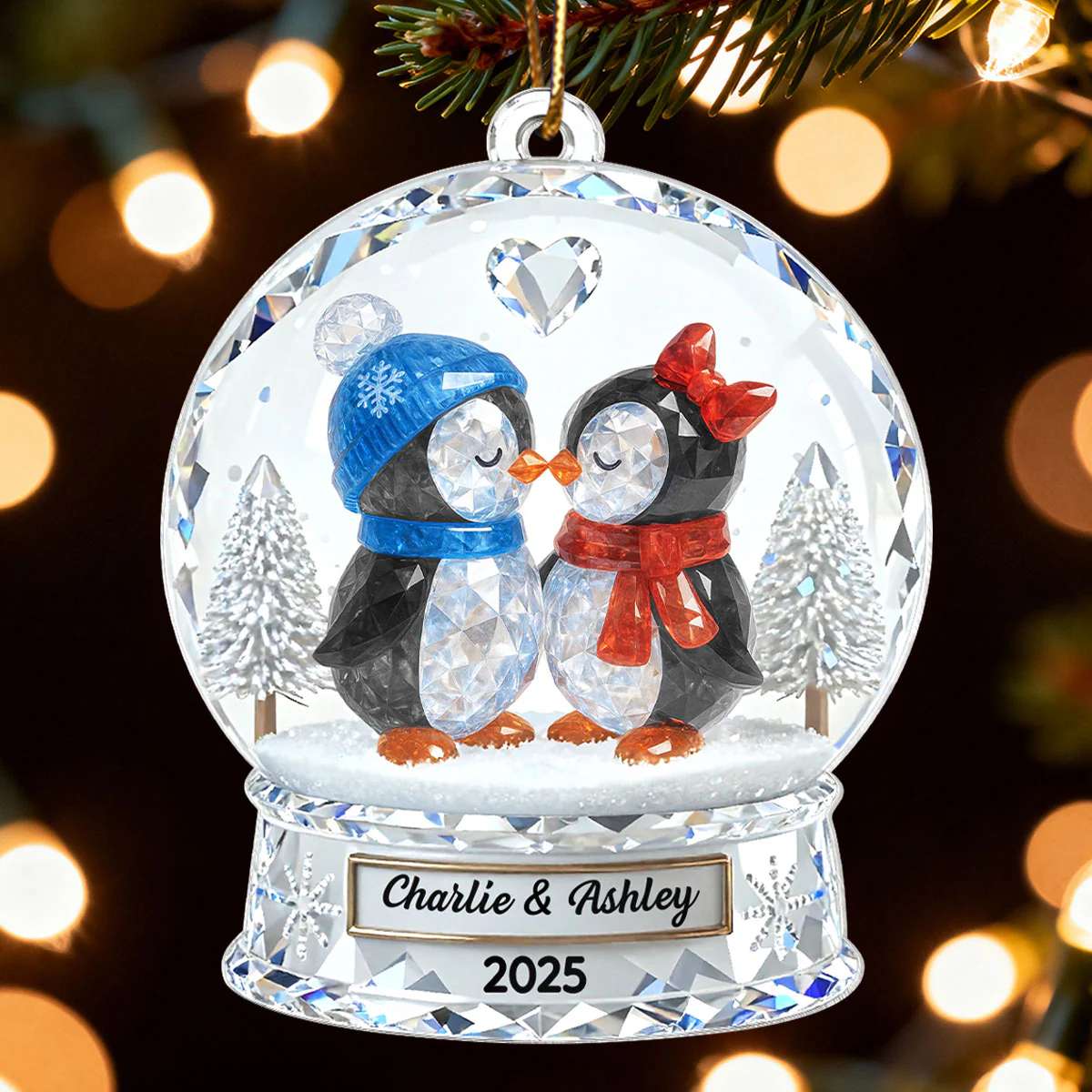 Penguin Couple 3D Crystal Effect - Personalized Acrylic Ornament - Christmas Gift for him, Gift for her - Image 3