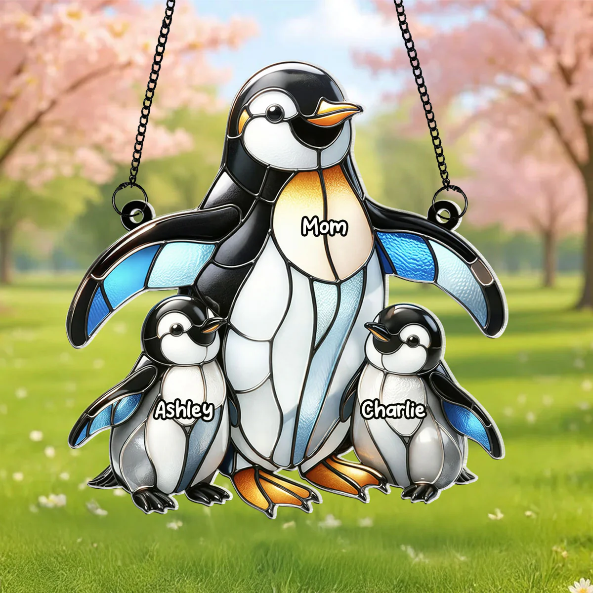 Penguin Mom and Kids - Personalized Acrylic Suncatcher - Mother's Day Gift for Mom, Wife - Image 2