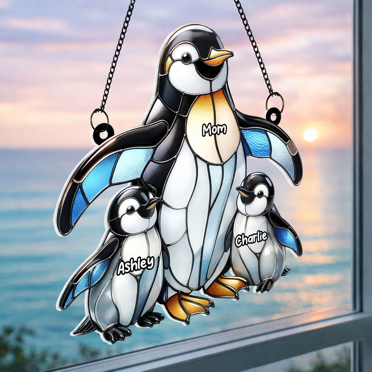 Penguin Mom and Kids - Personalized Acrylic Suncatcher - Mother's Day Gift for Mom, Wife - Image 4