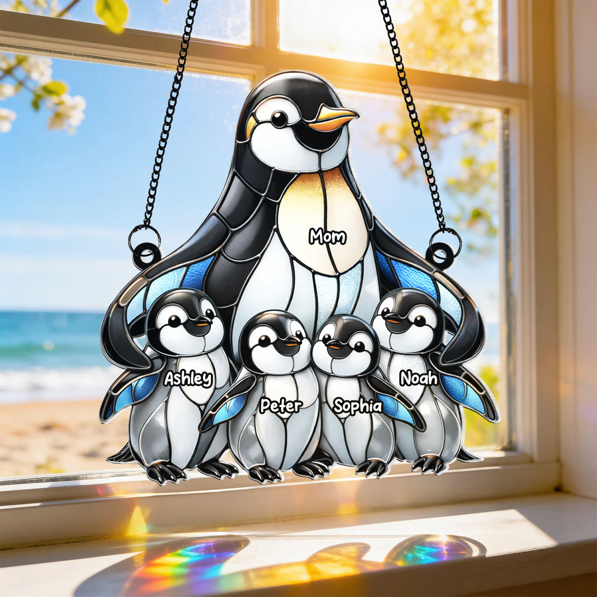 Penguin Mom and Kids - Personalized Acrylic Suncatcher - Mother's Day Gift for Mom, Wife - Image 5