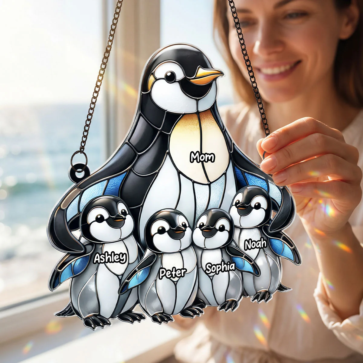 Penguin Mom and Kids - Personalized Acrylic Suncatcher - Mother's Day Gift for Mom, Wife - Image 6