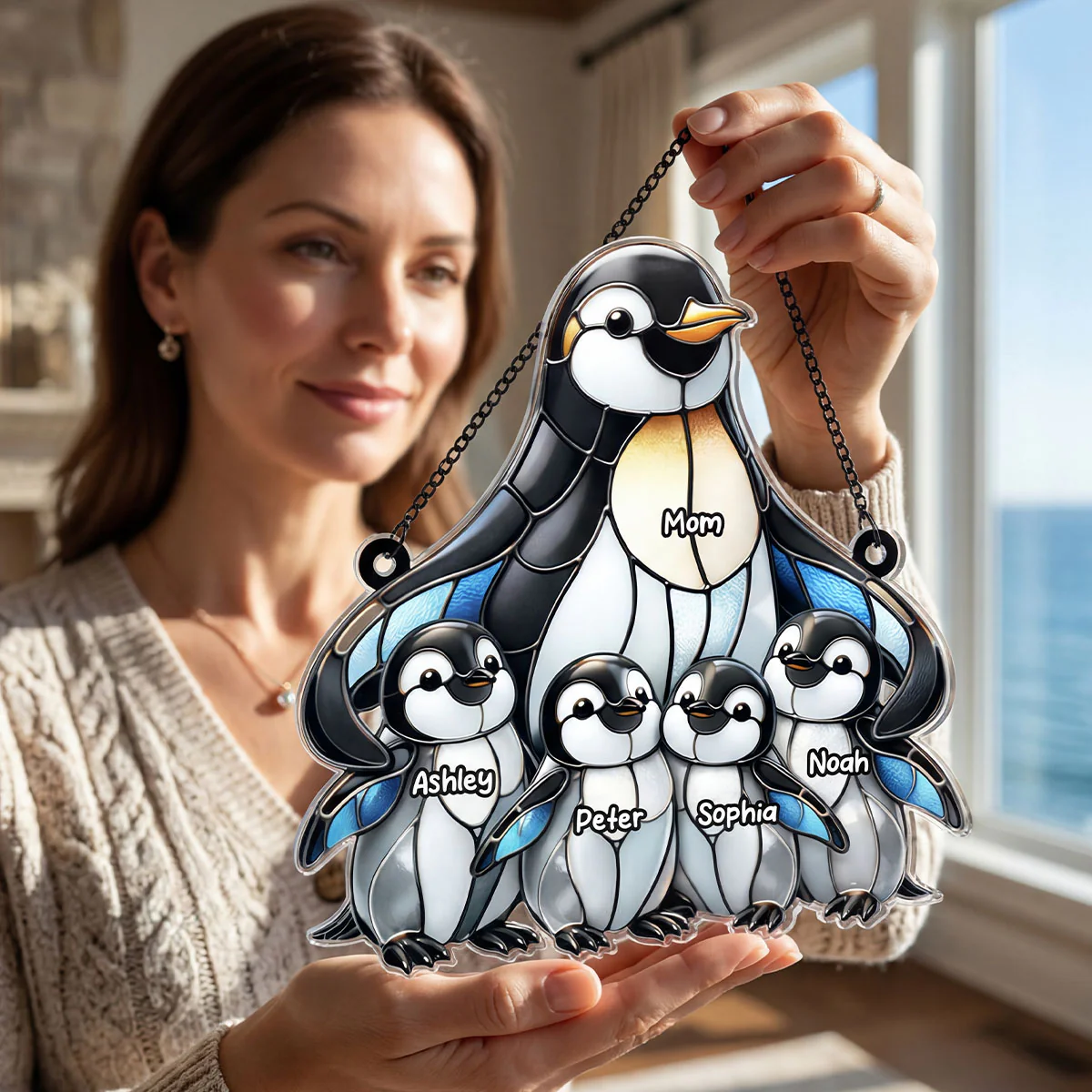Penguin Mom and Kids - Personalized Acrylic Suncatcher - Mother's Day Gift for Mom, Wife - Image 7
