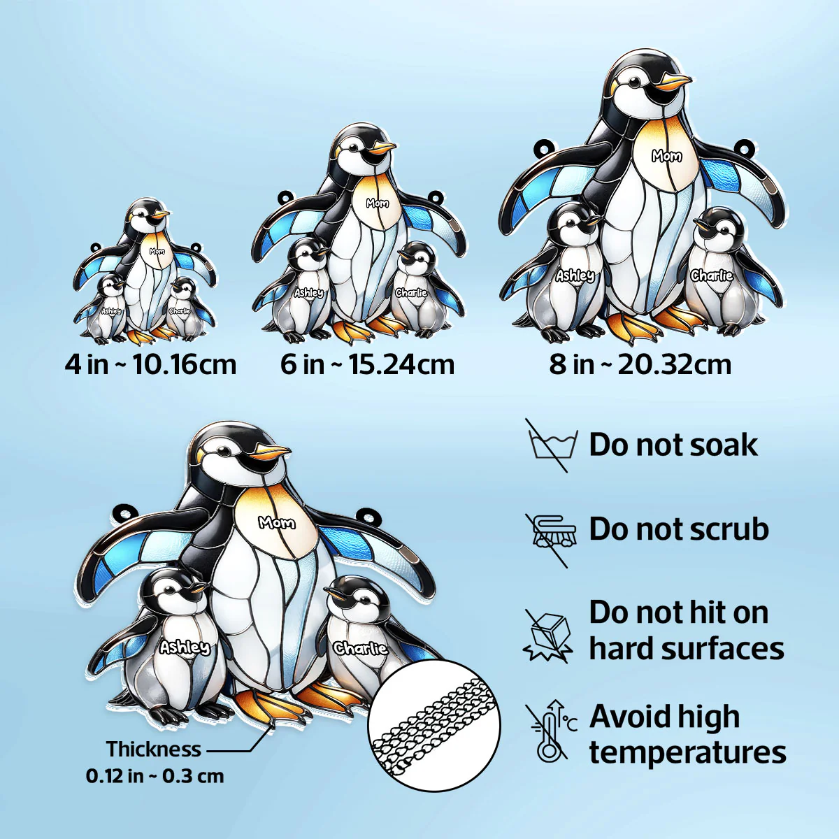 Penguin Mom and Kids - Personalized Acrylic Suncatcher - Mother's Day Gift for Mom, Wife - Image 8
