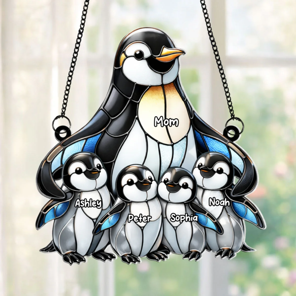 Penguin Mom and Kids - Personalized Acrylic Suncatcher - Mother's Day Gift for Mom, Wife - Image 9