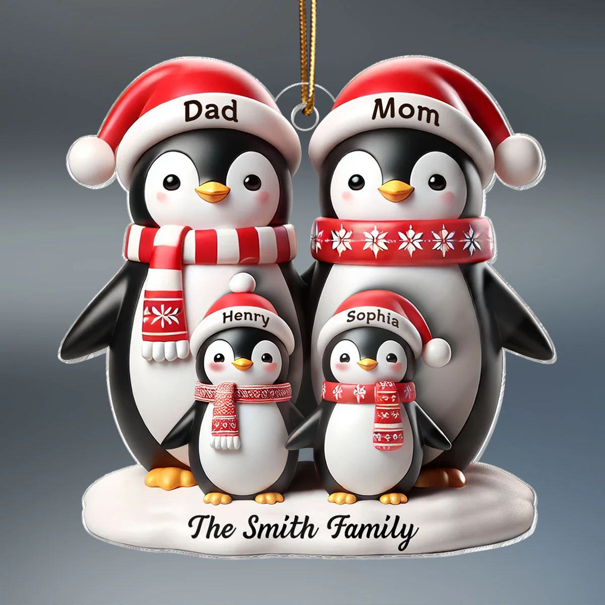 3D Effect Penguins Family Christmas Personalized Acrylic Ornament - Image 2