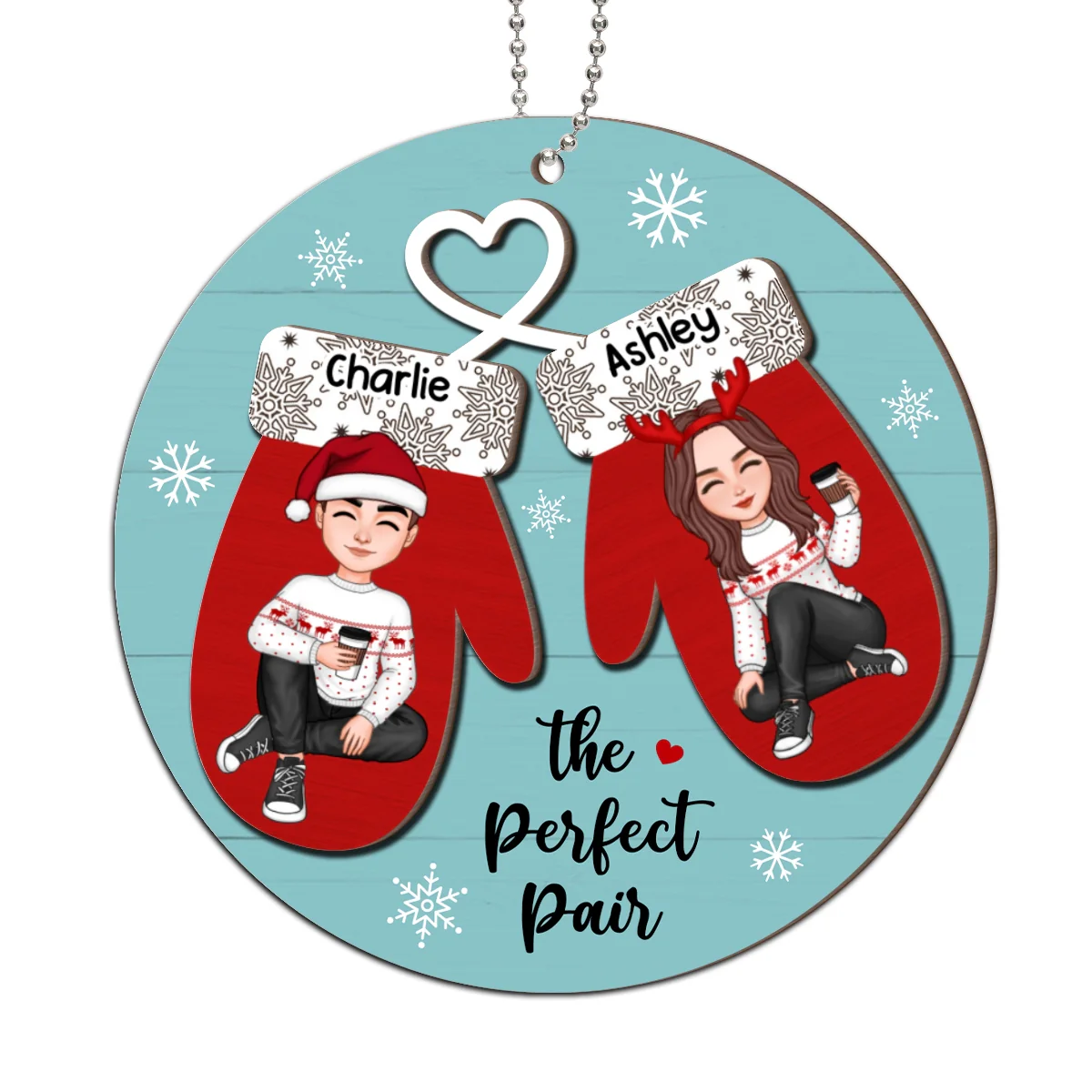 Perfect Pair Happy Christmas Couple Personalized 2-Layer Wooden Ornament - Image 11