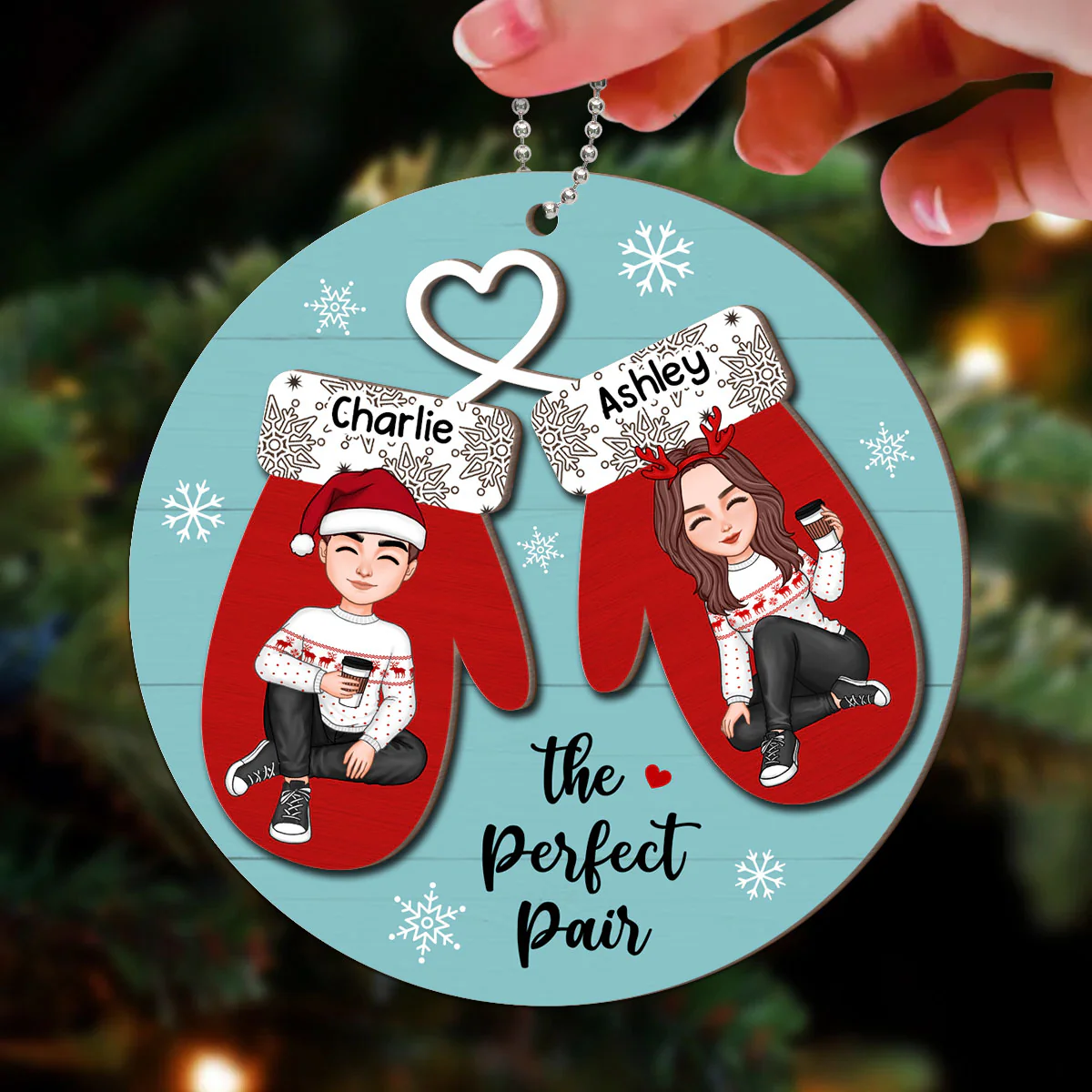 Perfect Pair Happy Christmas Couple Personalized 2-Layer Wooden Ornament - Image 3