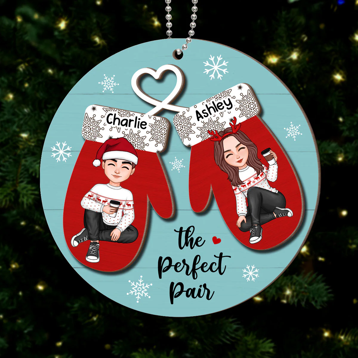 Perfect Pair Happy Christmas Couple Personalized 2-Layer Wooden Ornament - Image 5