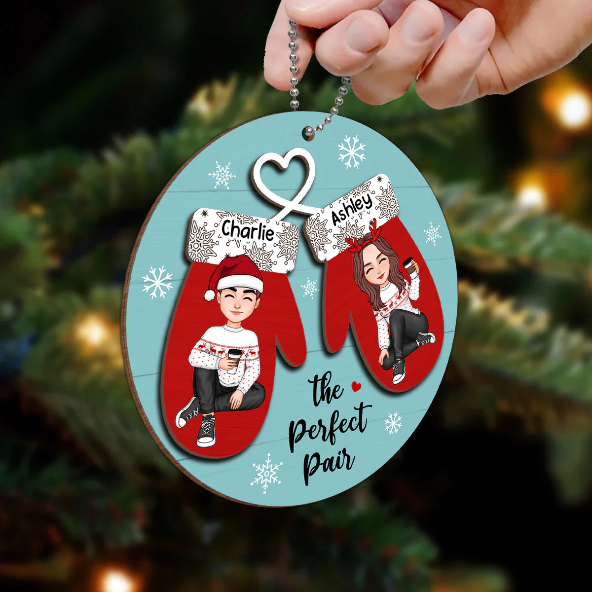 Perfect Pair Happy Christmas Couple Personalized 2-Layer Wooden Ornament - Image 6