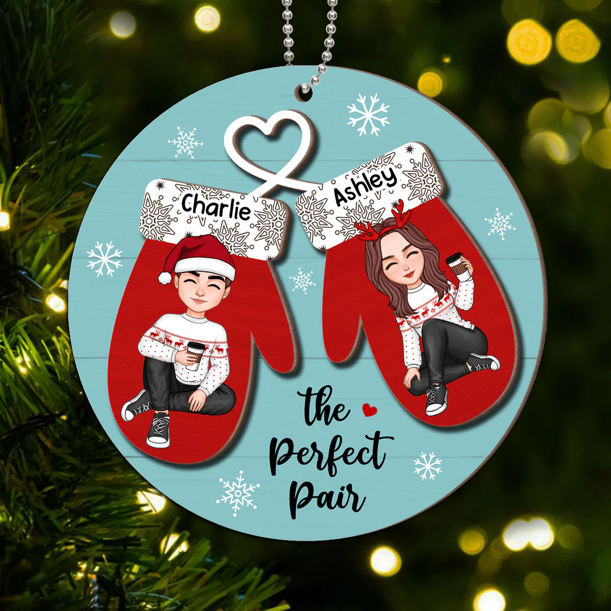 Perfect Pair Happy Christmas Couple Personalized 2-Layer Wooden Ornament - Image 7